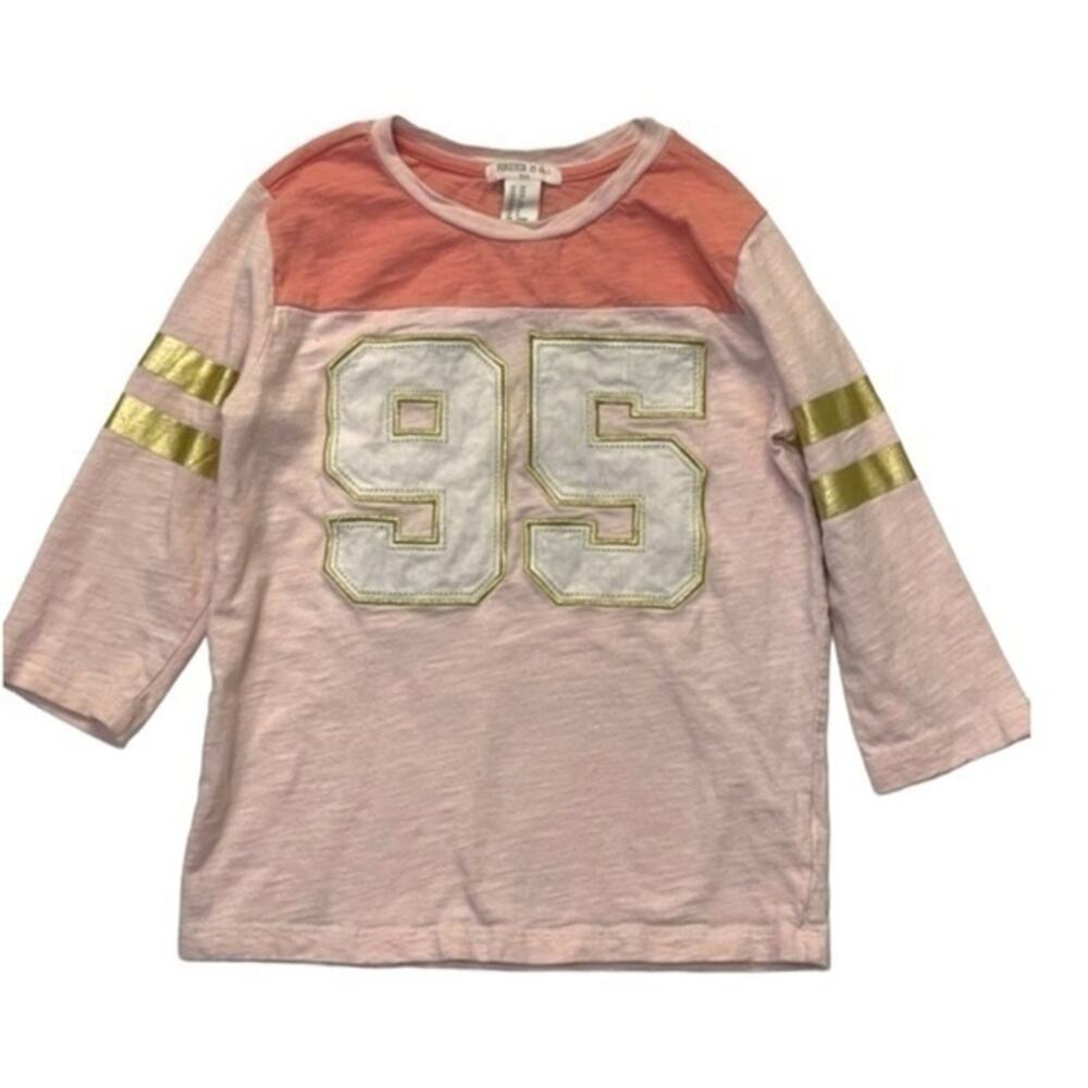 Forever 21 Raglan T-shirt girls Size 7-8 pink gold short sleeve tee